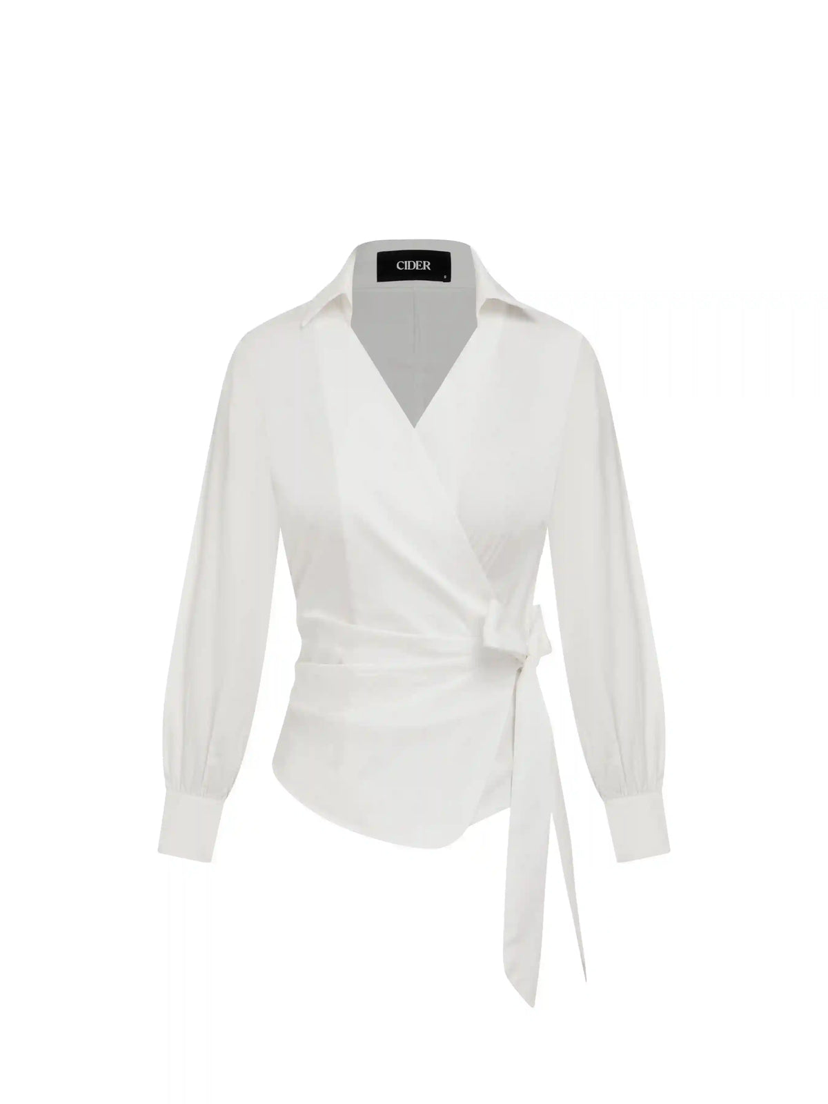 Cotton-blend Collar Long Sleeve Wrap Tie Side Shirt