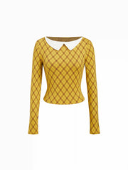 Cotton-blend Plaid Boat Neck Cropped Top