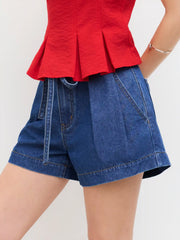 Denim Mid Rise Bowknot Shorts