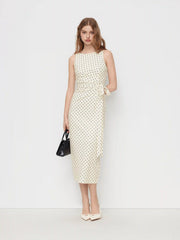 Polka Dot Boat Neck Tie Side Split Maxi Dress