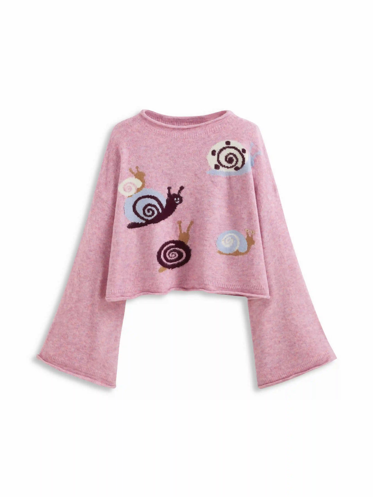 Knit Wool-blend Round Neckline Snail Bell Sleeve Oversized Top