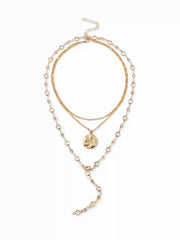 RHINESTONE & SUN & MOON PENDANT LAYERED NECKLANCE
