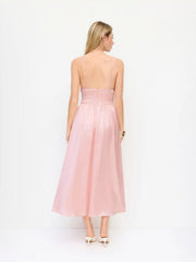 Satin V-neck Lace Panel Mid Rise Maxi Slip Dress