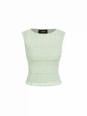 Chiffon Ruched Round Neck Sleeveless Tank Top