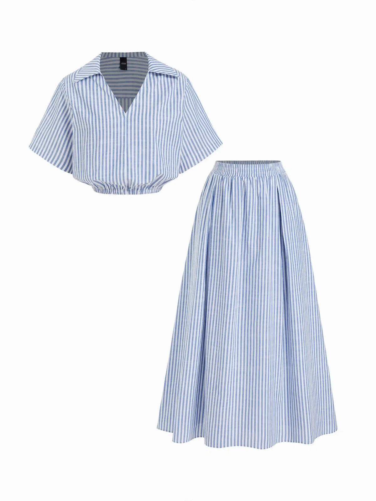 Cotton-blend V-Neck Short Sleeve Top & Mid Rise Flared Maxi Skirt Set