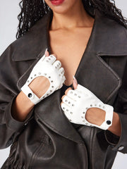STUD FAUX LEATHER FINGERLESS GLOVES