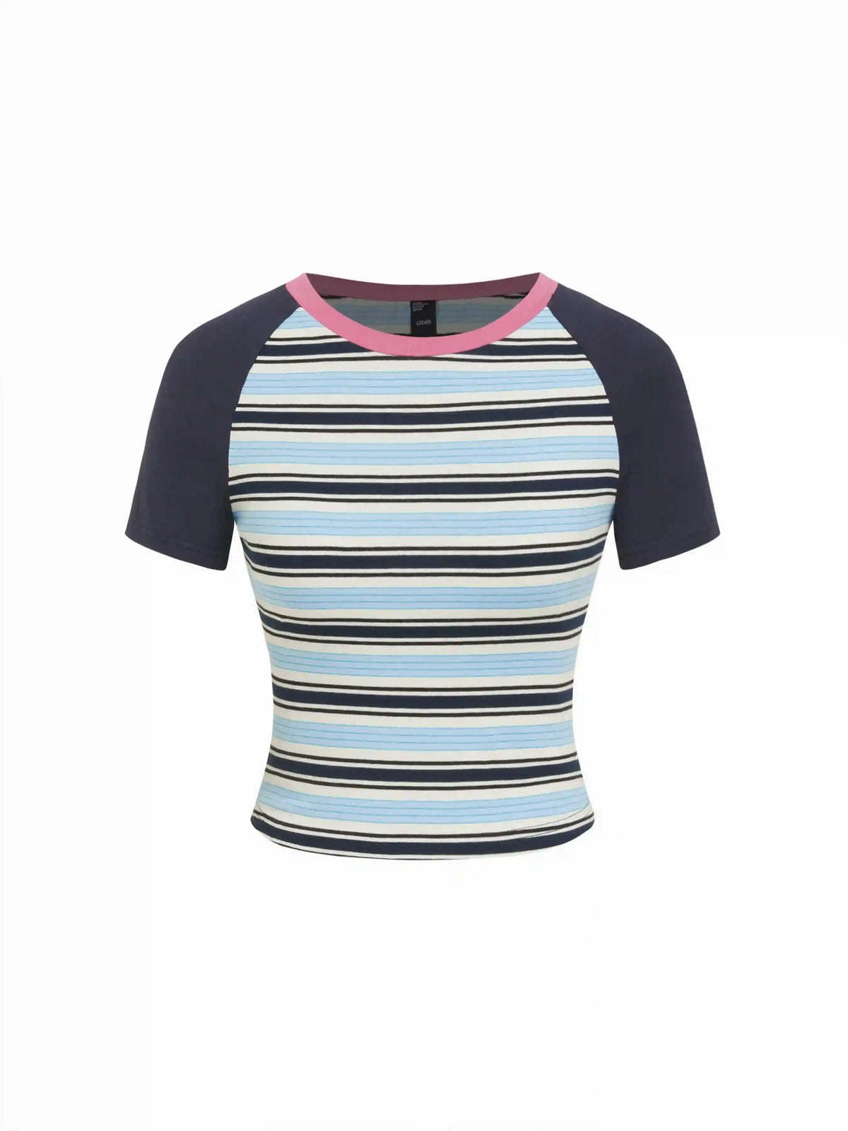 Knit Fabric Round Neckline Stripe Short Sleeve Tee