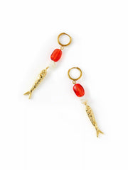 FISH & GEMSTONE DROP EARRINGS
