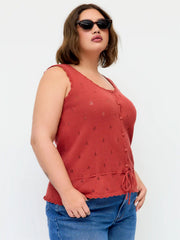 Knit Cotton-blend Pointelle Drawstring Peplum Vest Curve & Plus