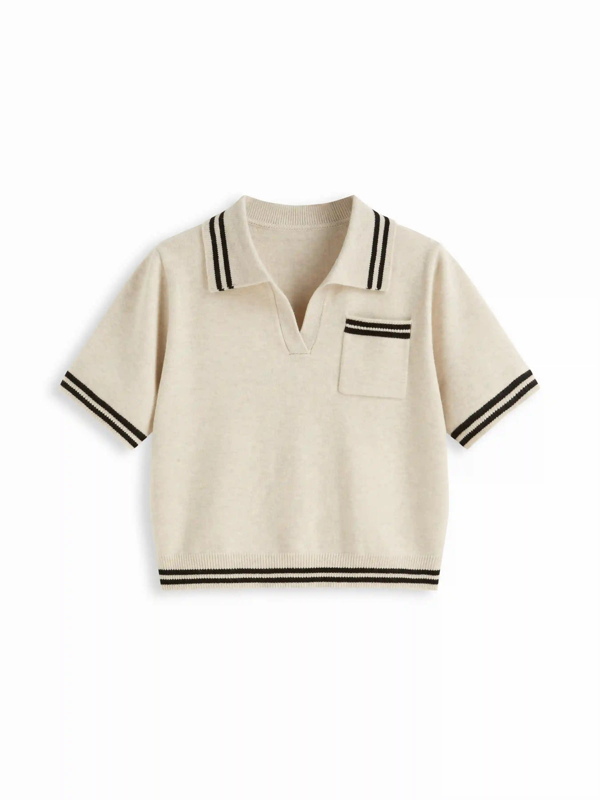 Knit Collar Stripe Short Sleeve Top Curve & Plus