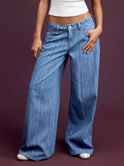 Denim Low Rise Wide Leg Jeans