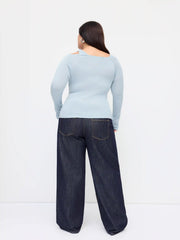 Knit Wool-blend Asymmetrical Neck Ruched Long Sleeve Top Curve & Plus