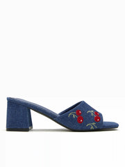 CHERRY PATTERN CHUNKY HEELED SANDALS