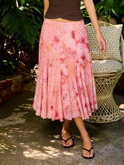 Chiffon Mid Rise Floral Hanky Hem  Midi Skirt