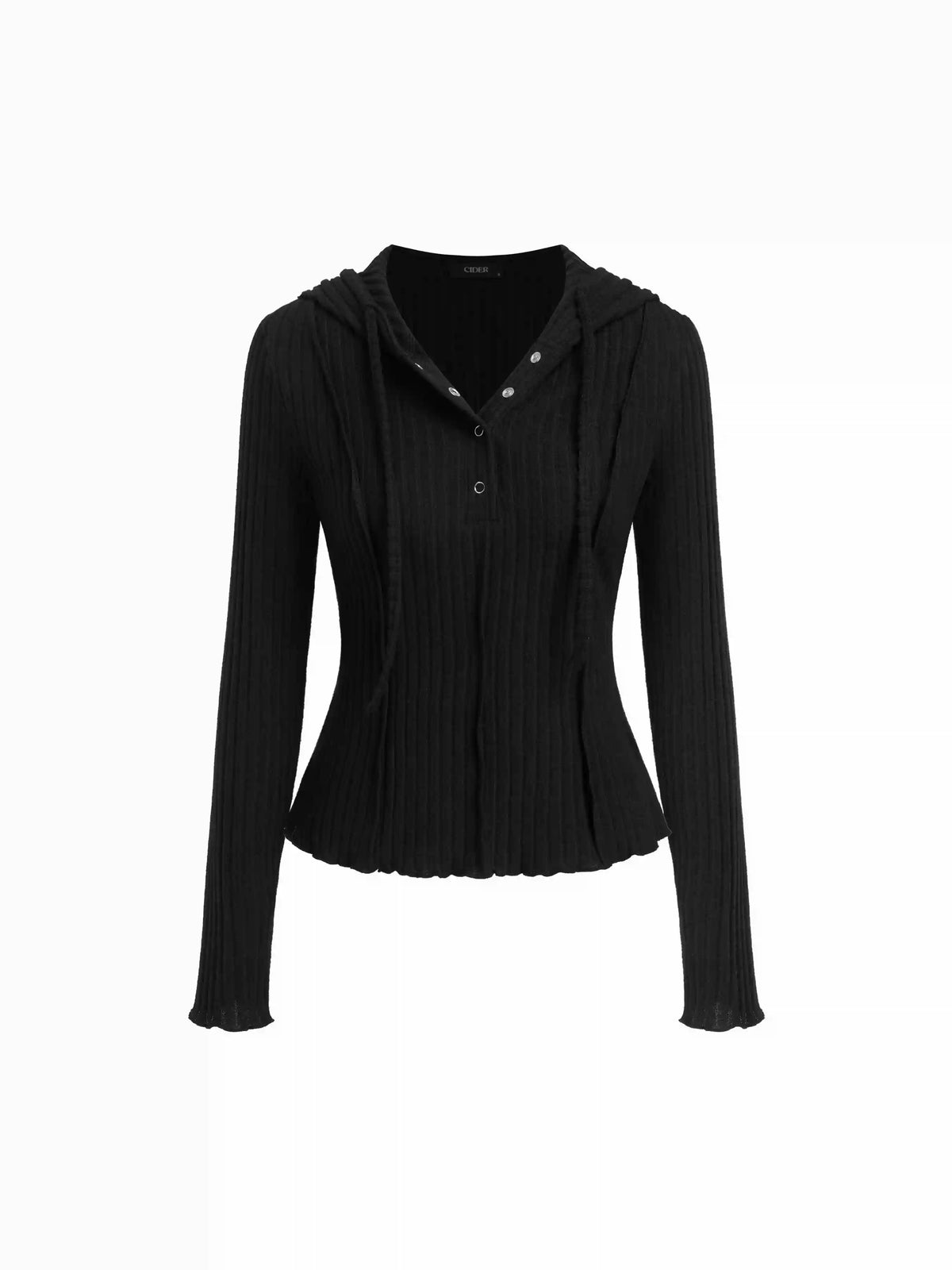 Knit Hooded Drawstring Cinched Waist Long Sleeve Top