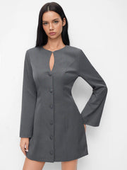 Round Neckline Cut Out Flare Sleeve Mini Dress