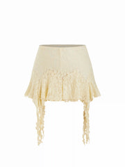 Lace Low Rise Asymmetrical Hem Ruffled Flared Mini Skirt