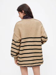 Knit V-neck Striped Oversized Cardigan