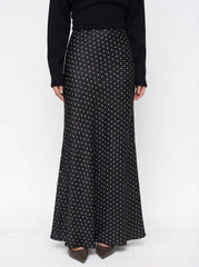 Satin Mid Rise Ruffle Maxi Skirt