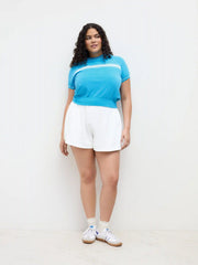 Knit Contrasting Binding Short Sleeve Tee