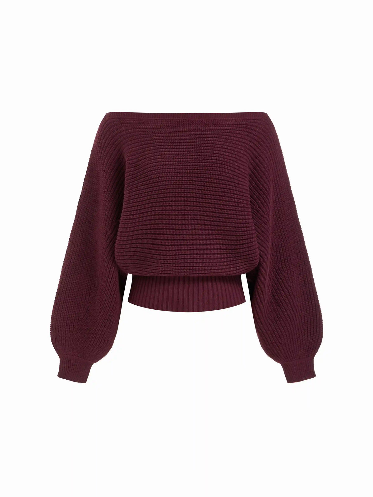Knit Boat Neck Long Sleeve Cinched Waist Oversized Top