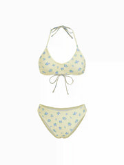 Halter Neckline Floral Lace Trim Bracelet Bikini Set