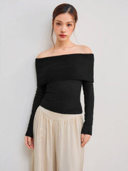 Off-shoulder Knitted Long Sleeve Top