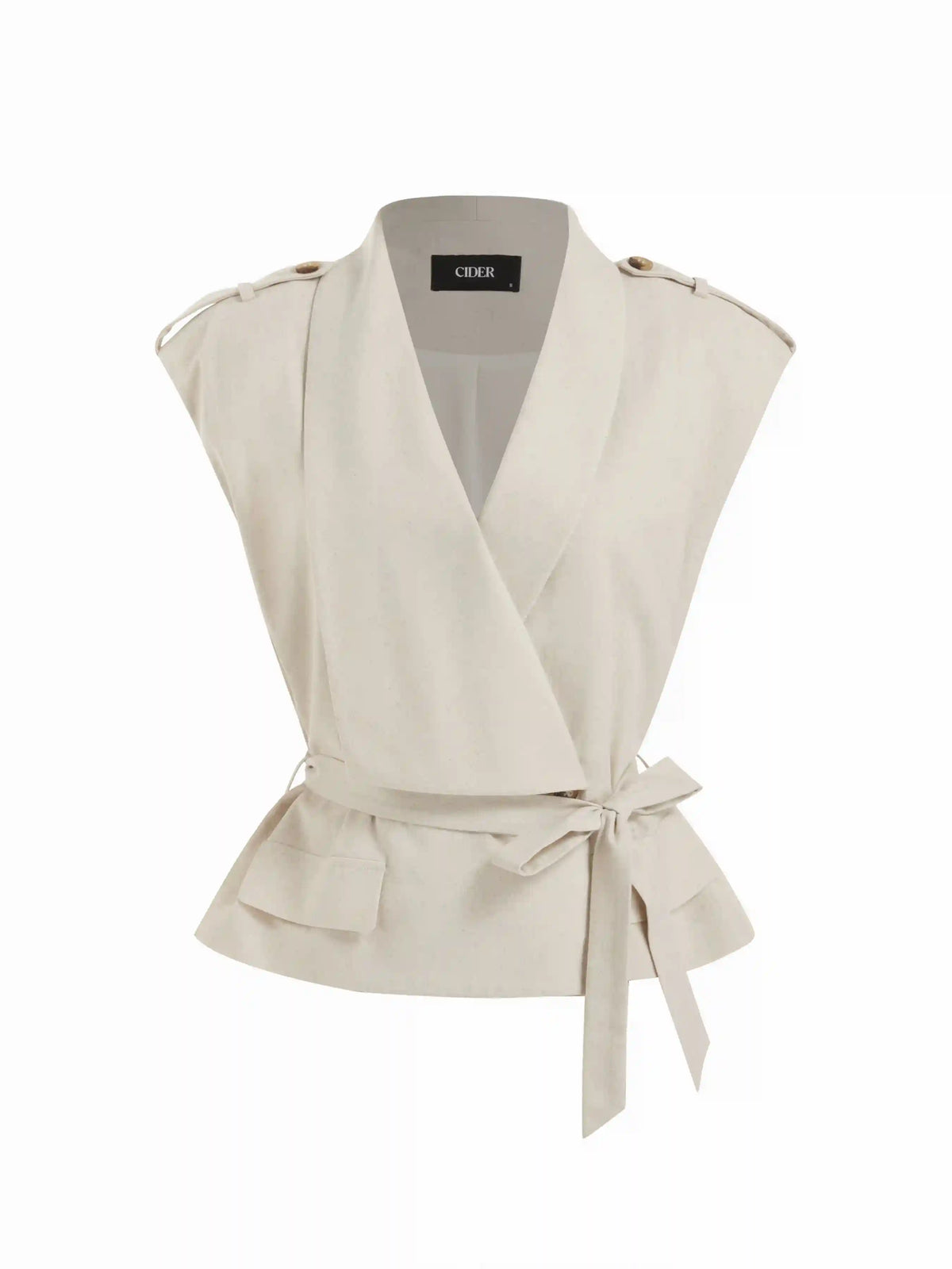 Linen-blend V-neck Wrap Belted Oversized Blazer Vest