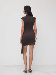 High Neck Metal Detail Ruched Mini Dress