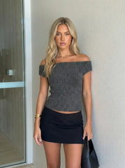 Knit Off-Shoulder Short Sleeve Top