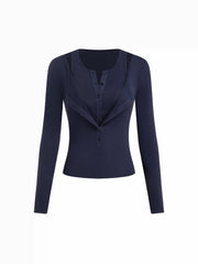 Wool-blend V-neck Long Sleeve Top