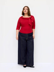 Tie Neck Mid-length Sleeve Top With Scarf Curve & Plus