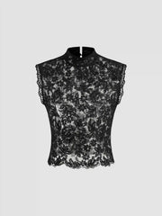 Lace Mandarin Collar Floral See-through Tank Top