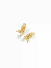 BUTTERFLY & FAUX PEARL DROP EARRINGS