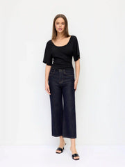 Scoop Neck Batwing Sleeve Backless Metal Detail Top