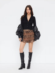 Chiffon Low Rise Leopard Ruffle Layered Mini Skirt