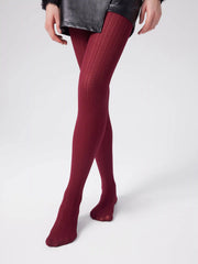 Women's Fashion-Forward Ribbed Tights with Textured Knit & Flattering Fit