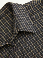 Cotton-blend Plaid Drawstring Long Sleeve Shirt