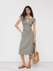 Polo Neck Stripe Midi Dress