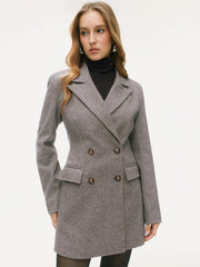 Wool-look Collar Long Sleeve Herringbone Mini Dress