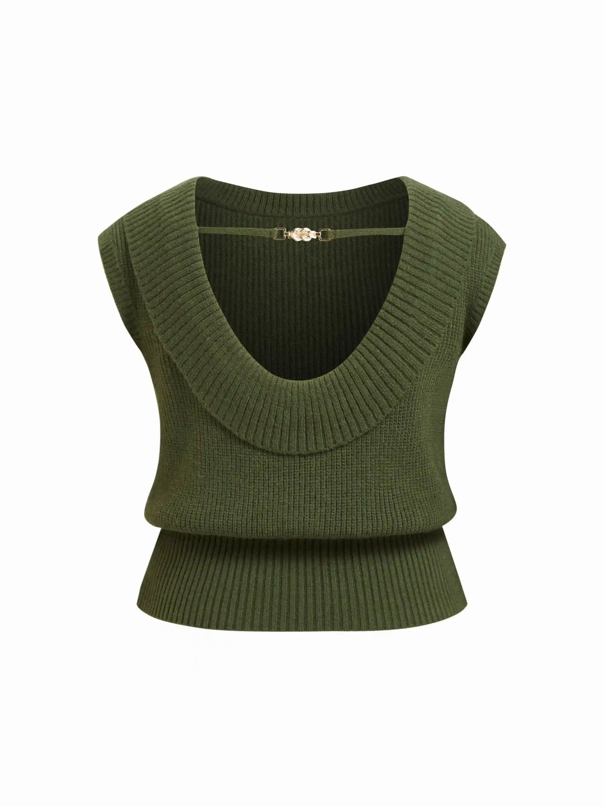 Knit Boat Neck Backless Chain Detail Tank Top Curve & Plus