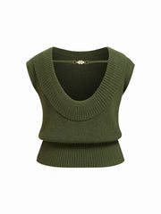 Knit Boat Neck Backless Chain Detail Tank Top Curve & Plus