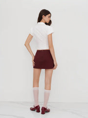 Cotton-blend Collar Ruched Puff Sleeve Shirt