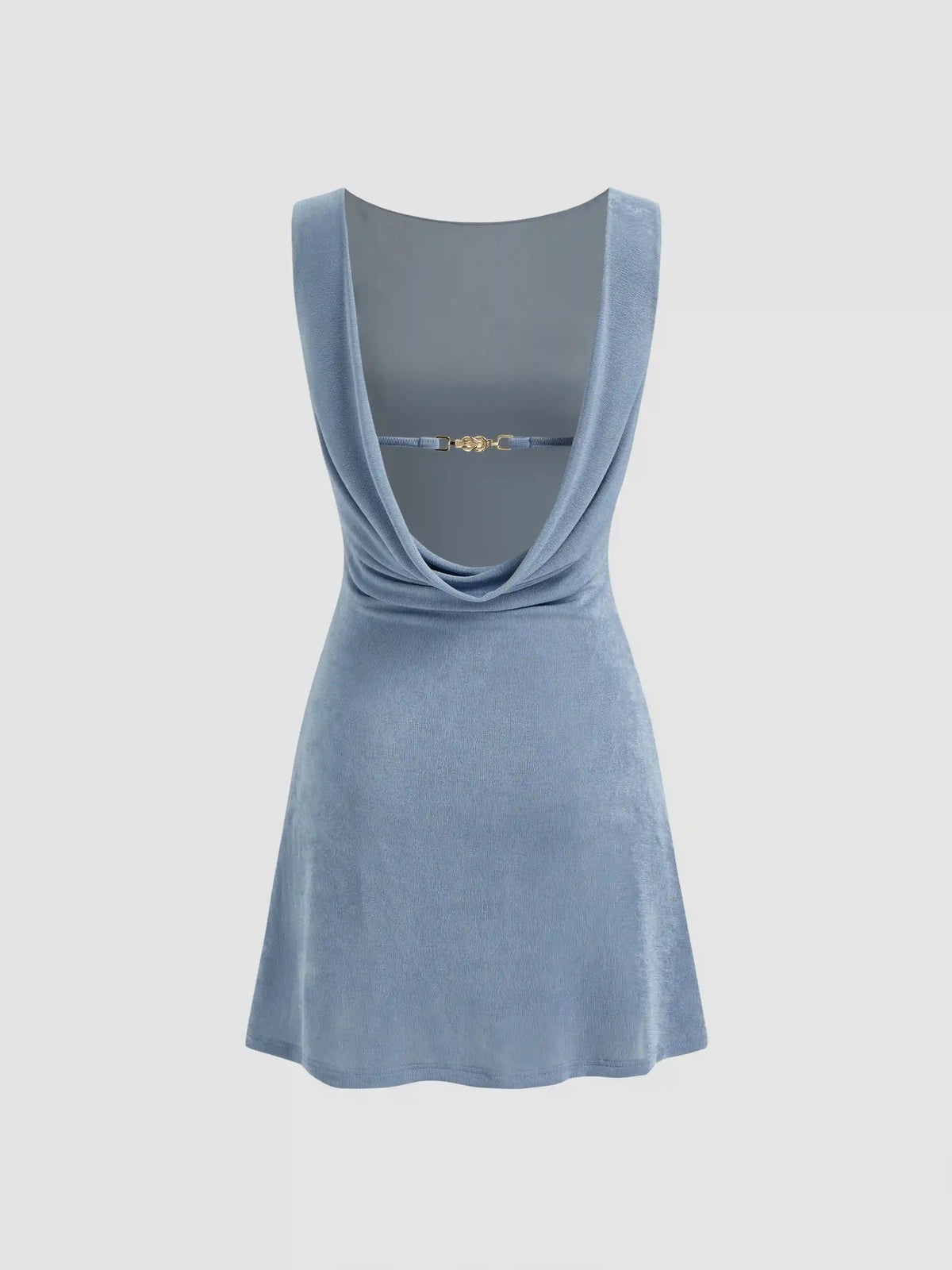 Boat Neck Backless Chain Detail Ruched Mini Dress