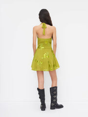 Chiffon Halter Neckline Sequin Floral Mini Dress