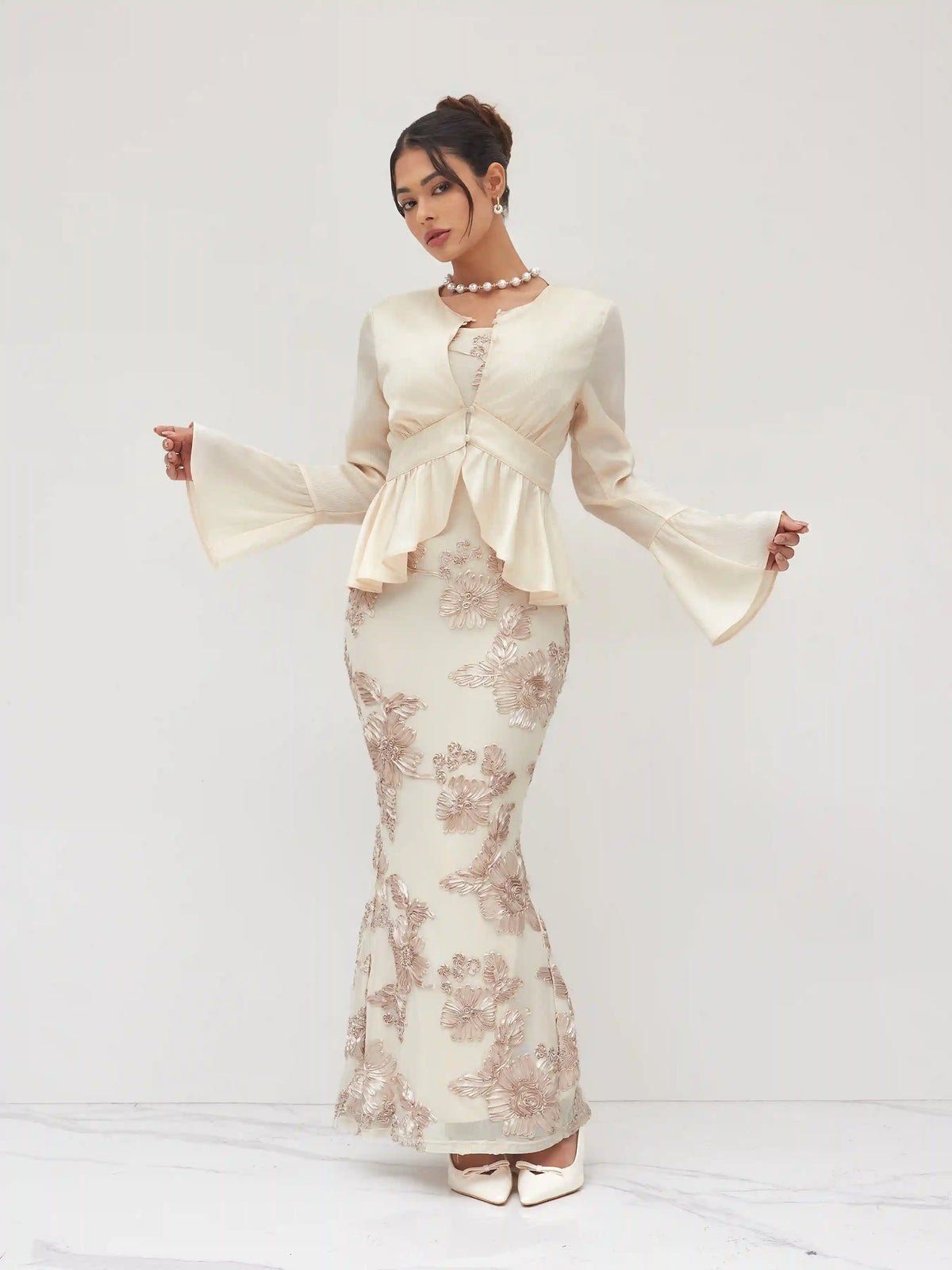 Jacquard Bandeau Floral Mermaid Maxi Dress