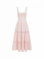 Cotton-blend Sweetheart Lace Panel Flared Maxi Dress