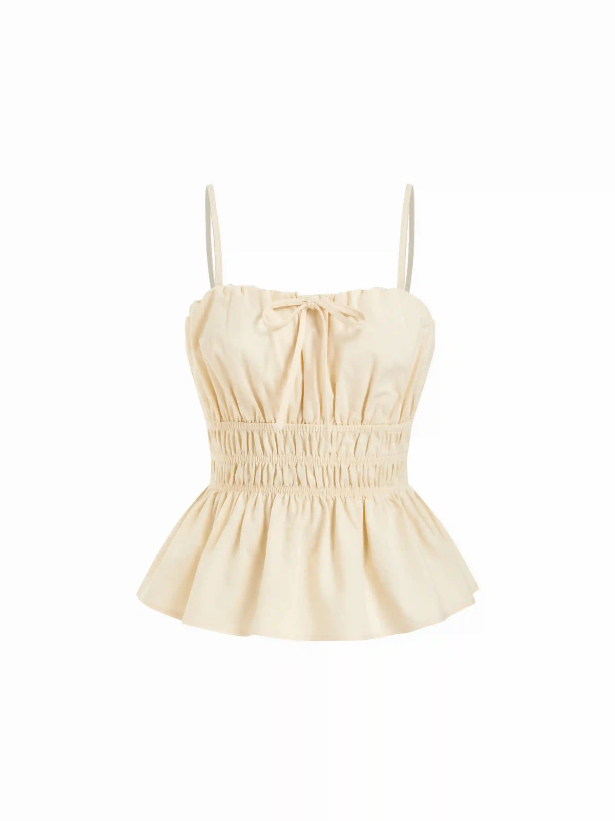 Cotton-blend Shirred Waist Bowknot Cami Top