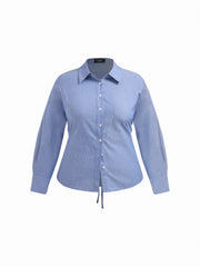Cotton-blend Striped Collar Twist Knotted Blouse Curve & Plus