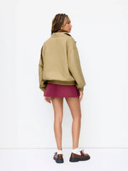 Reversible Cotton-blend Stand Collar Houndstooth Oversized Bomber Jacket